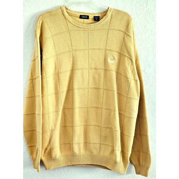 SWEATER-MEN'S-IZOD-Buttercup Yellow-Long Sleeves-Knit Square Pattern-SIZE XL - Picture 3 of 13